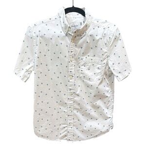 Goodfellow & Co Boy’s Button Up Short Sleeve Shirt SZ L Slim Fit White Blue